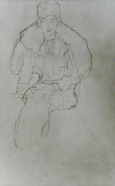 Seated Woman with Fur Wrap and Headdress by Gustav Klimt