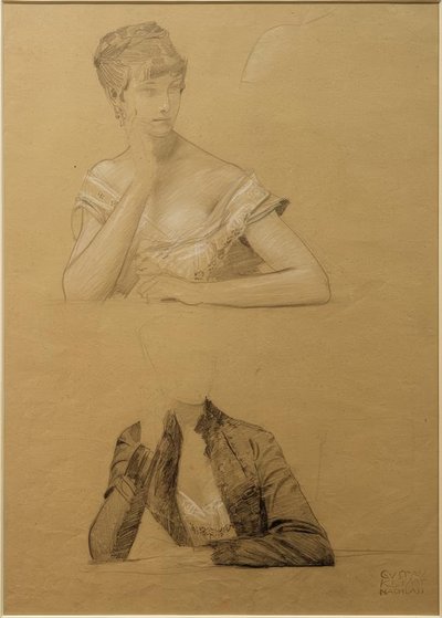 Two Studies of a Young Woman Sitting at a Table by Gustav Klimt