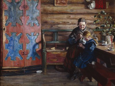 Farm Interior with Granddaughter by Gustav Wentzel