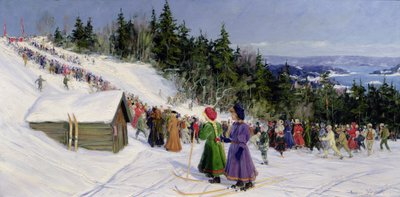 Skiing competition in Fjelkenbakken by Gustav Wentzel