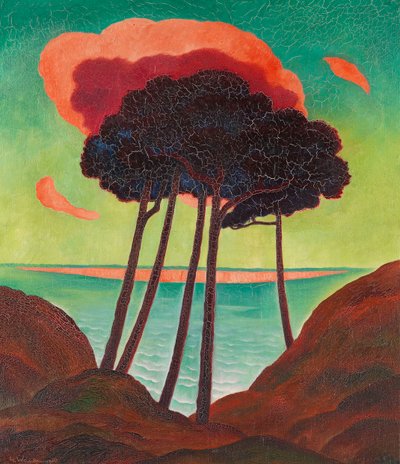Pine Trees with a Red Cloud, c. 1909 by Gustav Wunderwald