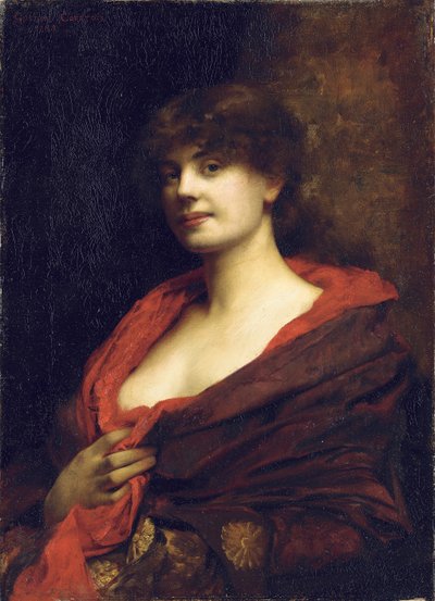 An Elegant Lady with a Red Shawl by Gustave Claude Etienne Courtois