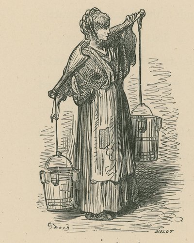 A woman carrying two buckets by Gustave Dore