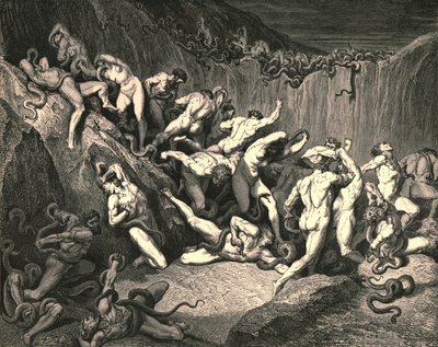 Amid this dread exuberance of woe ran naked spirits winged with horrid fear by Gustave Dore