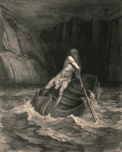 And, lo! Towards us in a bark comes an old man, c1890 by Gustave Dore
