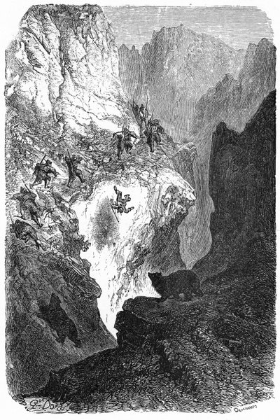 Bear hunting in the Pyrenees (engraving by Gustave Dore) by Gustave Dore
