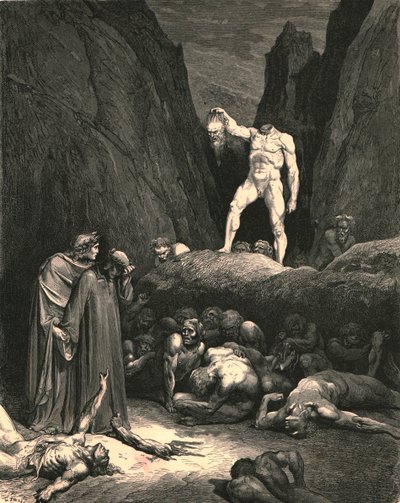 By the hair it bore the severed member, lantern-wise pendant in hand by Gustave Dore