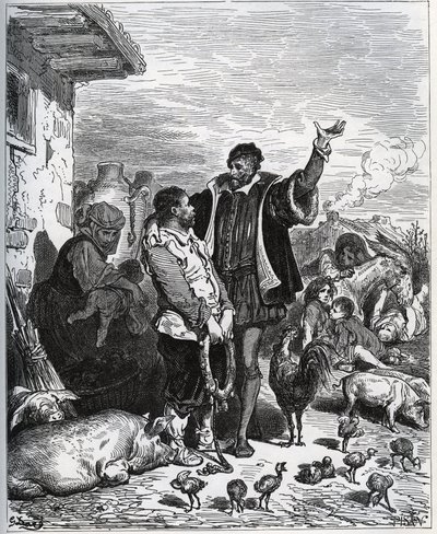 Don Quixote Convinces His Neighbor Sancho Panza to Be His Squire - from "Don Quixote de la Mancha" by Miguel Cervantes by Gustave Dore