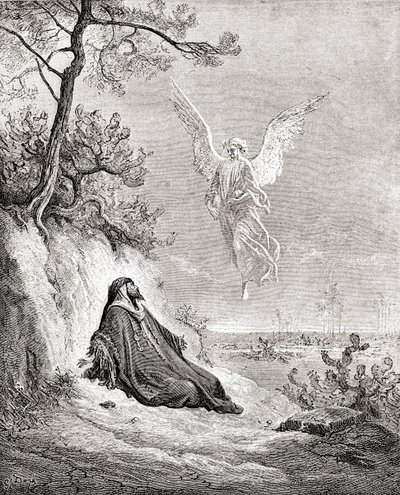 Elijah Nourished by an Angel. After a Work from The Bible by Gustave Dore. From Life and Reminiscences of Gustave Dore, Published 1885. by Gustave Dore