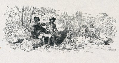 Fable of La Fontaine: The Wolf and the Dog by Gustave Dore