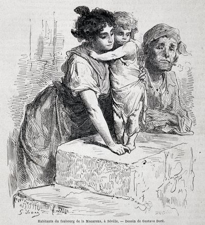 Family of the faubourg of Macarena in Seville - drawn by Gustave Doré, in 