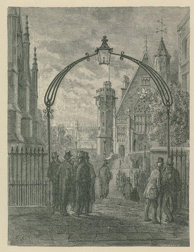 General view of the people on the street in the Temple by Gustave Dore
