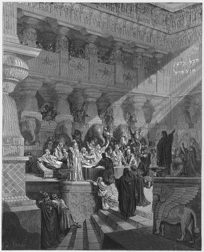 Daniel interpreting the writing on the wall (Gustave Dore Bible) by Gustave Dore