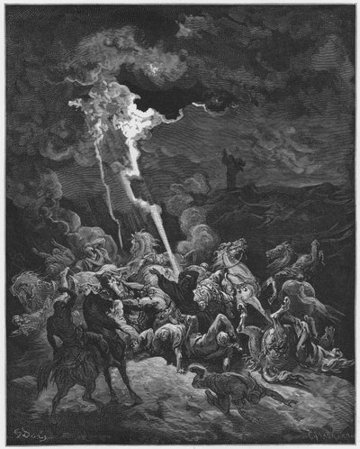 Gustave Dore Bible: Elijah destroys the messengers of Ahaziah by fire by Gustave Dore