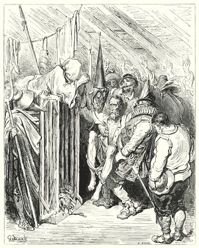 Be not impatient, O Knight of the Woful Figure, at your imprisonment by Gustave Dore