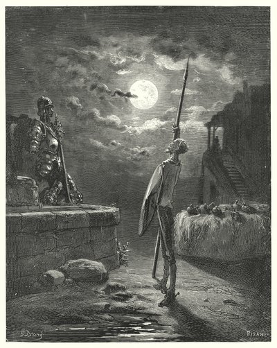 Don Quixote: "He began to walk about by the horse-trough with a graceful deportment" (engraving) by Gustave Dore