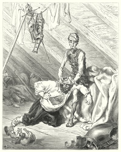 Don Quixote: "He verily believed his last hour was come" (engraving) by Gustave Dore