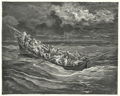 Don Quixote: "Zoraida all this while hid her face, that she might not see her father" (engraving) by Gustave Dore