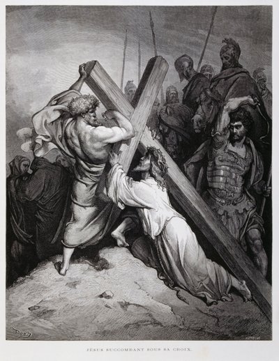 Jesus carries the cross, Illustration from the Dore Bible by Gustave Dore