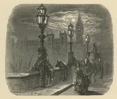 People and carriages on Westminster Bridge by Gustave Dore