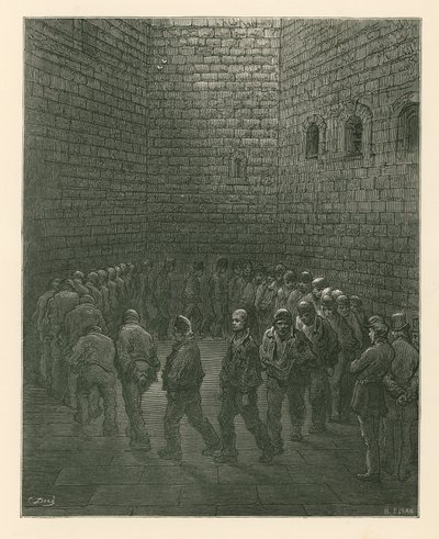 Prisoners in Newgate Prison exercise yard by Gustave Dore