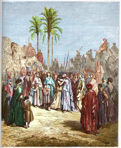 Reconciliation between Jacob and Esau - Reconciliation of Jacob and Esau Genese, XXXIII, 4 - Engraving from 