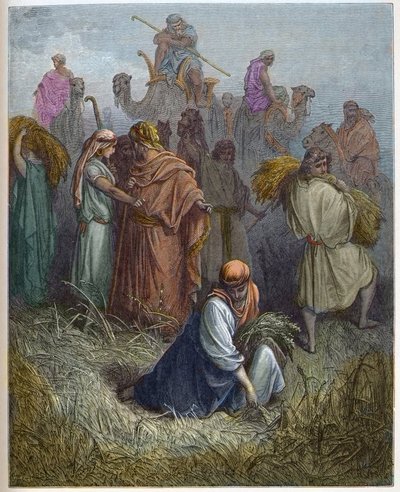 Ruth and Boaz - Ruth working in the fields of Boaz (engraving in The Bible illustrated by Gustave Dore) by Gustave Dore