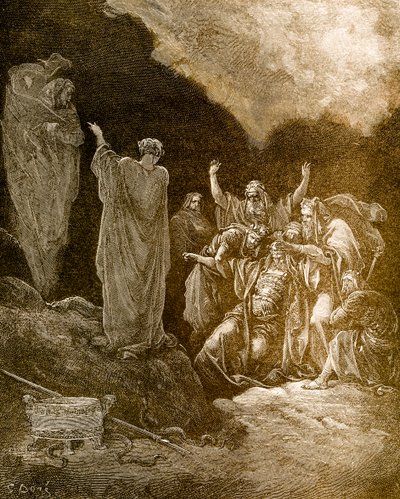 Saul and the medium / witch of Endor - Bible by Gustave Dore