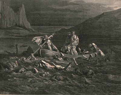 Soon as both embarked, cutting the waves by Gustave Dore