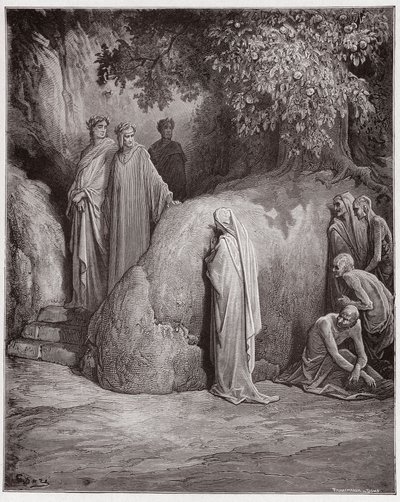 The Divine Comedy, Purgatorio, Canto 23: Dante recognizes the shade of Forese among the gluttons - by Dante Alighieri (1265-1321) - Illustration by Gustave Dore (1832-1883) by Gustave Dore