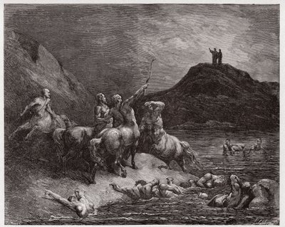 The Divine Comedy, Inferno, Canto 12: Nessus and the Centaurs - by Dante Alighieri (1265-1321) - Illustration by Gustave Dore (1832-1883) by Gustave Dore