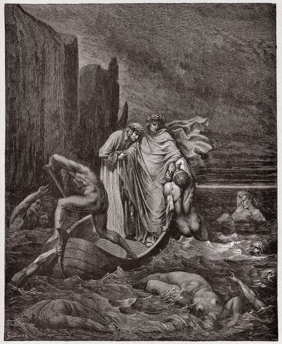 The Divine Comedy, Inferno, Canto 8: The soul of the Florentine Philippo Argenti accosts the poets on the Styx - by Dante Alighieri - Illustration by Gustave Dore by Gustave Dore