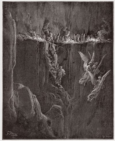 The Divine Comedy, Purgatorio, Canto 25: Virgil and Dante ascend to the seventh circle through flames - by Dante Alighieri - Illustration by Gustave Dore by Gustave Dore