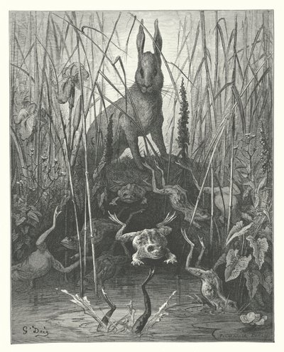The Fables of La Fontaine: The Hare and the Frogs by Gustave Dore