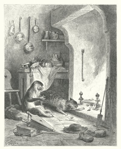 The Fables of La Fontaine: The Monkey and the Cat by Gustave Dore