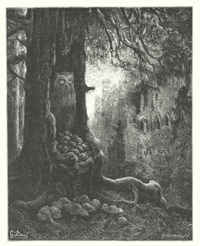 The Fables of La Fontaine: The Owl and the Mice by Gustave Dore