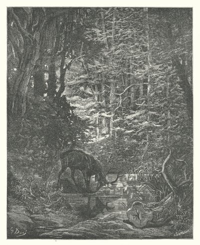 The Fables of La Fontaine: The Stag Viewing Himself in the Stream by Gustave Dore