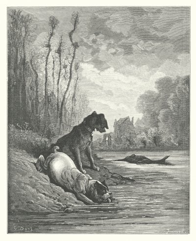 The Fables of La Fontaine: The Two Dogs and the Dead Ass by Gustave Dore