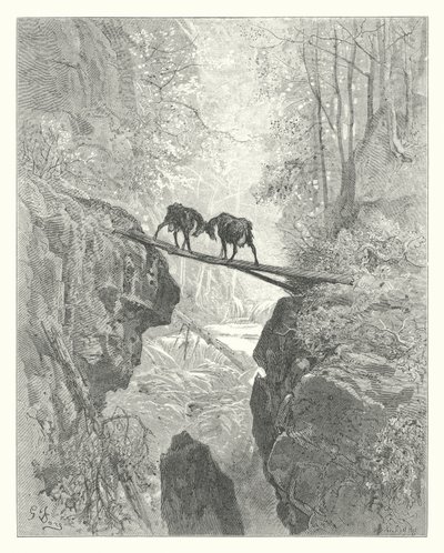 The Fables of La Fontaine: The Two Goats by Gustave Dore