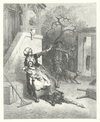 The Fables of La Fontaine: The Wolf, the Mother, and the Child by Gustave Dore