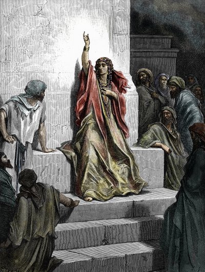 The Prophetess Deborah (Prophetess Debora) Engraving from “Bible” illustrated by Gustave Dore (1832 - 1883) 1865 Private collection by Gustave Dore