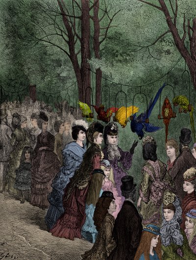 The Parrot Walk at a Victorian London Zoo by Gustave Doré by Gustave Dore
