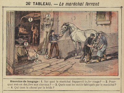 The Blacksmith (colour litho) by Gustave Fraipont