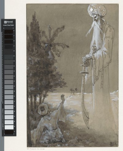 Tall Man with Beard Looking Down at a Sitting Boy by H.C. Louwerse (signed by artist)