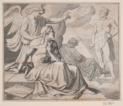 Allegorical Sheet. An Angel Places a Hand on a Man