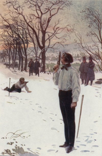 Henri, standing still and covering his face with his pistol, was waiting by H. Delaspre