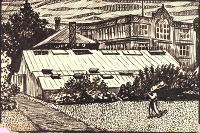 Untitled (Figure and Buildings) by H. Lyman Sayen