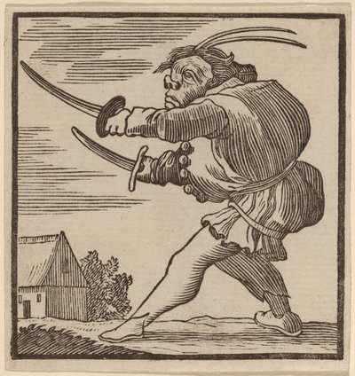 Hunchback Brandishing Two Swords by H. Numan after Jacques Callot