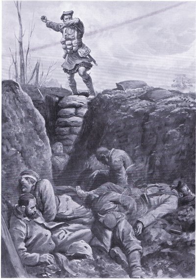 Private Brown (Gordon Highlander) Bombing the Enemy in a German Trench from the Top of a Barricade by H. Ripperger