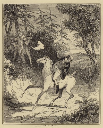 The Luddites Shooting Mr. Horsfall (engraving) by Hablot Knight (1815 92) (after) Browne